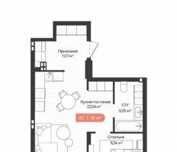 Продается 2-х комнатная квартира, 50,3 м²