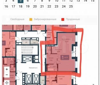 Продается 1-комнатная квартира, 62,3 м²