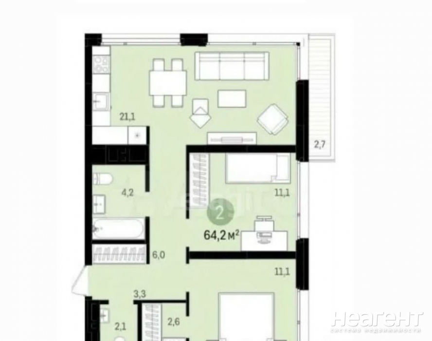 Продается 3-х комнатная квартира, 64,17 м²