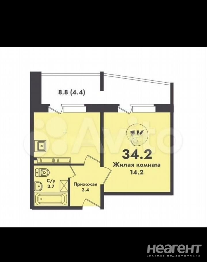 Продается 1-комнатная квартира, 34,2 м²