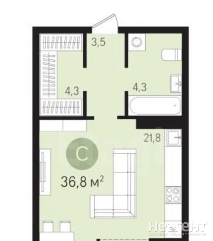 Продается 1-комнатная квартира, 37,3 м²