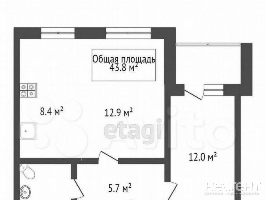 Продается 2-х комнатная квартира, 43 м²