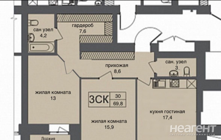 Продается 3-х комнатная квартира, 70 м²