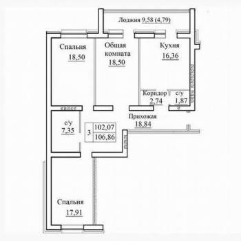 Продается 3-х комнатная квартира, 102,1 м²