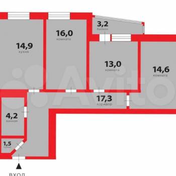 Продается 3-х комнатная квартира, 79,4 м²