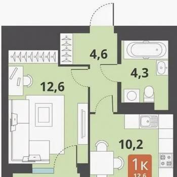 Продается 1-комнатная квартира, 34,8 м²