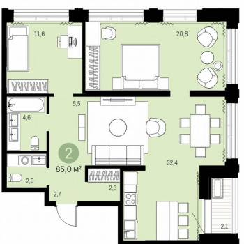 Продается 2-х комнатная квартира, 85 м²