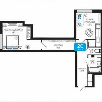 Продается 1-комнатная квартира, 51 м²