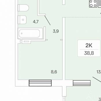 Продается 2-х комнатная квартира, 39 м²