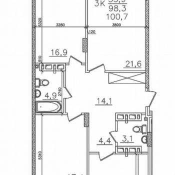 Сдается Многокомнатная квартира, 98,3 м²