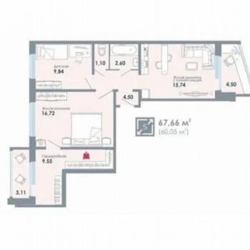 Продается 2-х комнатная квартира, 68 м²