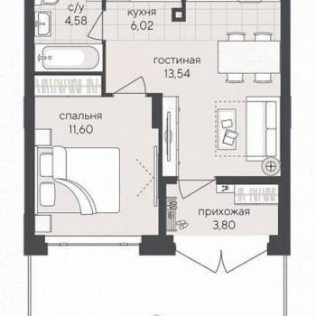 Продается 1-комнатная квартира, 73,2 м²