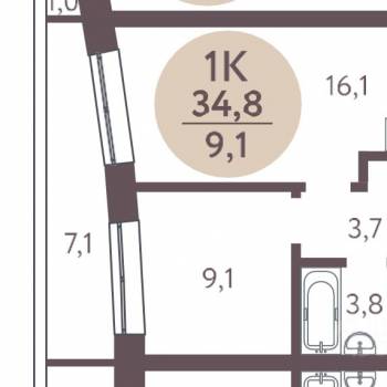 Продается 2-х комнатная квартира, 35 м²