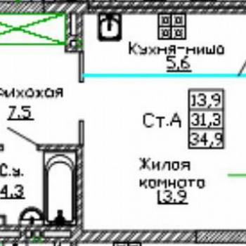Продается 1-комнатная квартира, 34,9 м²