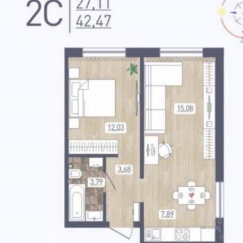 Продается 2-х комнатная квартира, 42,5 м²