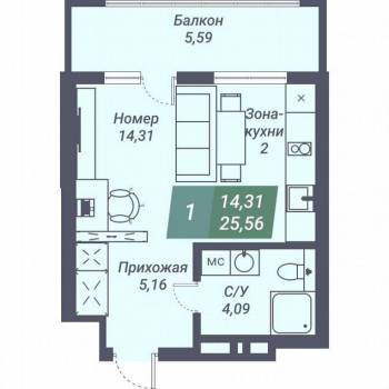 Продается 1-комнатная квартира, 25,6 м²