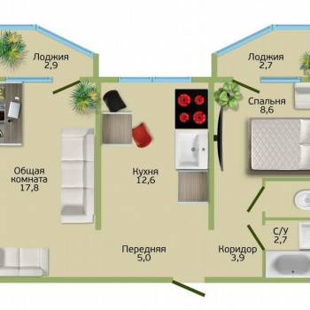 Продается 2-х комнатная квартира, 52,2 м²