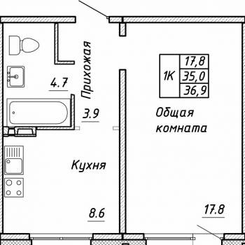 Продается 1-комнатная квартира, 35 м²