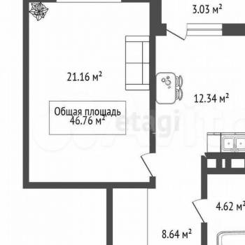 Продается 1-комнатная квартира, 48 м²