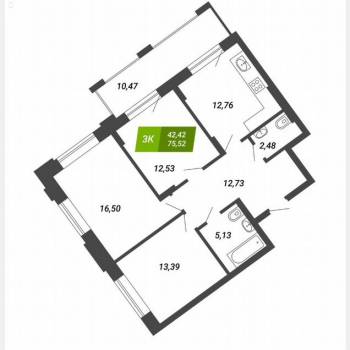 Продается 3-х комнатная квартира, 75,5 м²