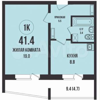 Сдается 1-комнатная квартира, 41,4 м²