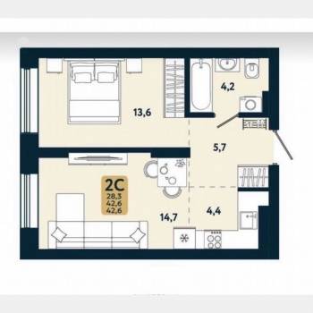 Продается 2-х комнатная квартира, 42,6 м²