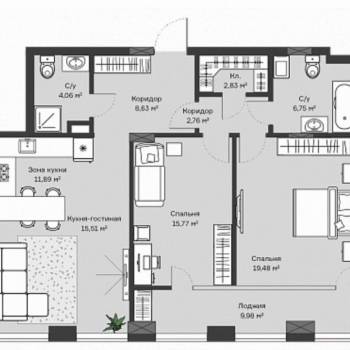 Продается 2-х комнатная квартира, 88,4 м²