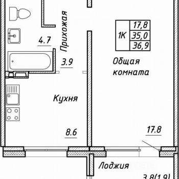 Продается 1-комнатная квартира, 34,7 м²