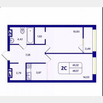 Продается 2-х комнатная квартира, 47,8 м²