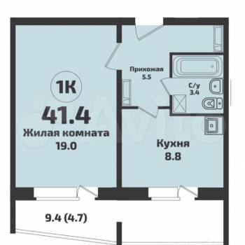 Сдается 1-комнатная квартира, 41,5 м²