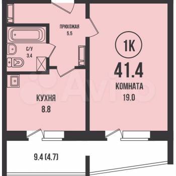Сдается 1-комнатная квартира, 41,4 м²