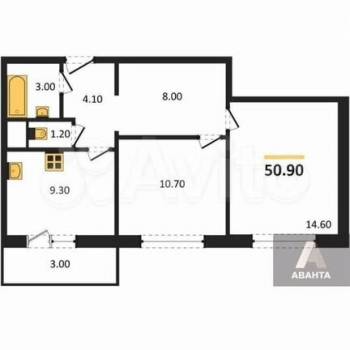 Сдается 2-х комнатная квартира, 53 м²