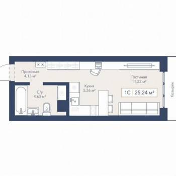 Продается 1-комнатная квартира, 25,2 м²