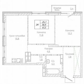 Продается 3-х комнатная квартира, 60,7 м²
