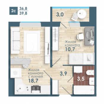 Сдается 1-комнатная квартира, 36,8 м²