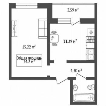 Сдается 1-комнатная квартира, 34,2 м²