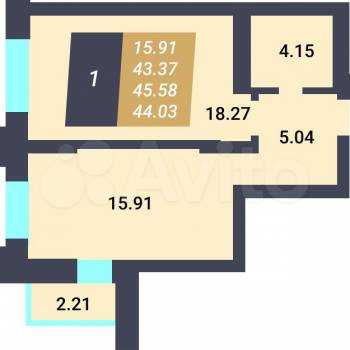 Сдается 1-комнатная квартира, 45 м²