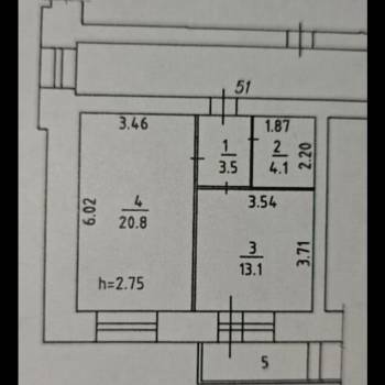 Продается 1-комнатная квартира, 46 м²