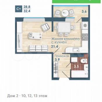 Сдается 1-комнатная квартира, 32 м²