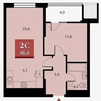 Продается 2-х комнатная квартира, 45,9 м²