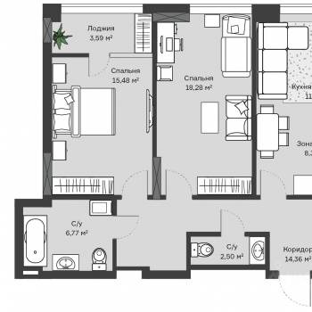 Продается 2-х комнатная квартира, 72,2 м²
