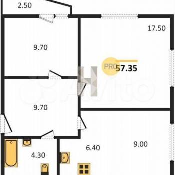 Продается 2-х комнатная квартира, 56,5 м²