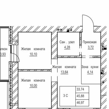 Продается 3-х комнатная квартира, 46 м²