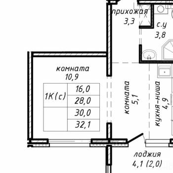 Продается 1-комнатная квартира, 32,5 м²