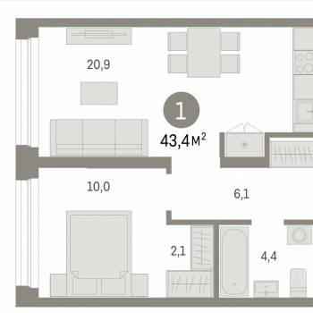 Сдается 2-х комнатная квартира, 43,3 м²