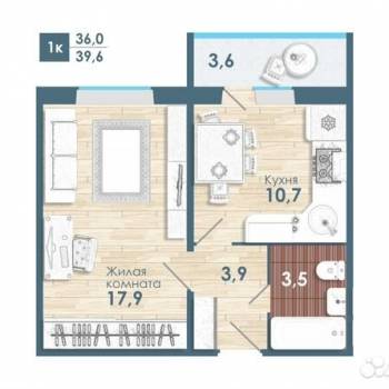 Сдается 1-комнатная квартира, 40 м²