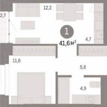 Продается 1-комнатная квартира, 41,6 м²