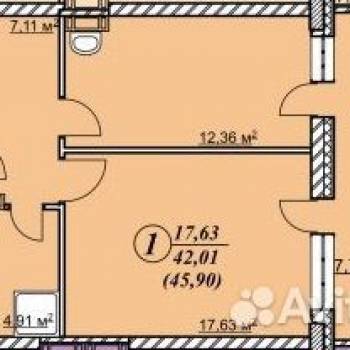 Продается 1-комнатная квартира, 42,2 м²