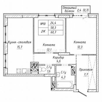 Продается 2-х комнатная квартира, 60,7 м²