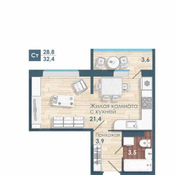 Сдается 1-комнатная квартира, 32 м²